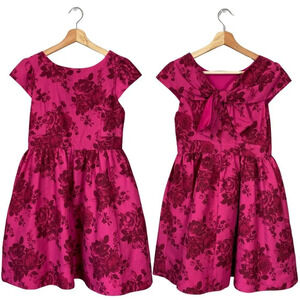Baker by Ted Baker Girls Size 14 Short Sleeve Bow Fit & Flare Floral Dress Pink